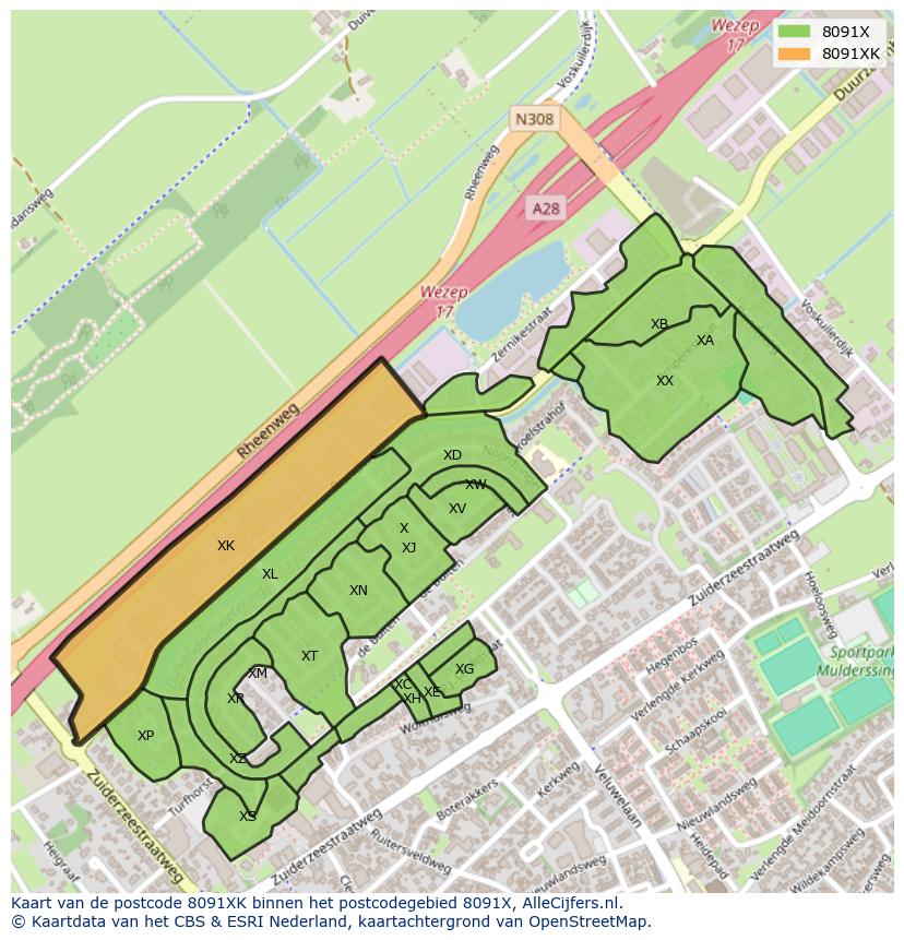 Afbeelding van het postcodegebied 8091 XK op de kaart.