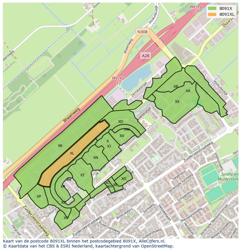 Afbeelding van het postcodegebied 8091 XL op de kaart.