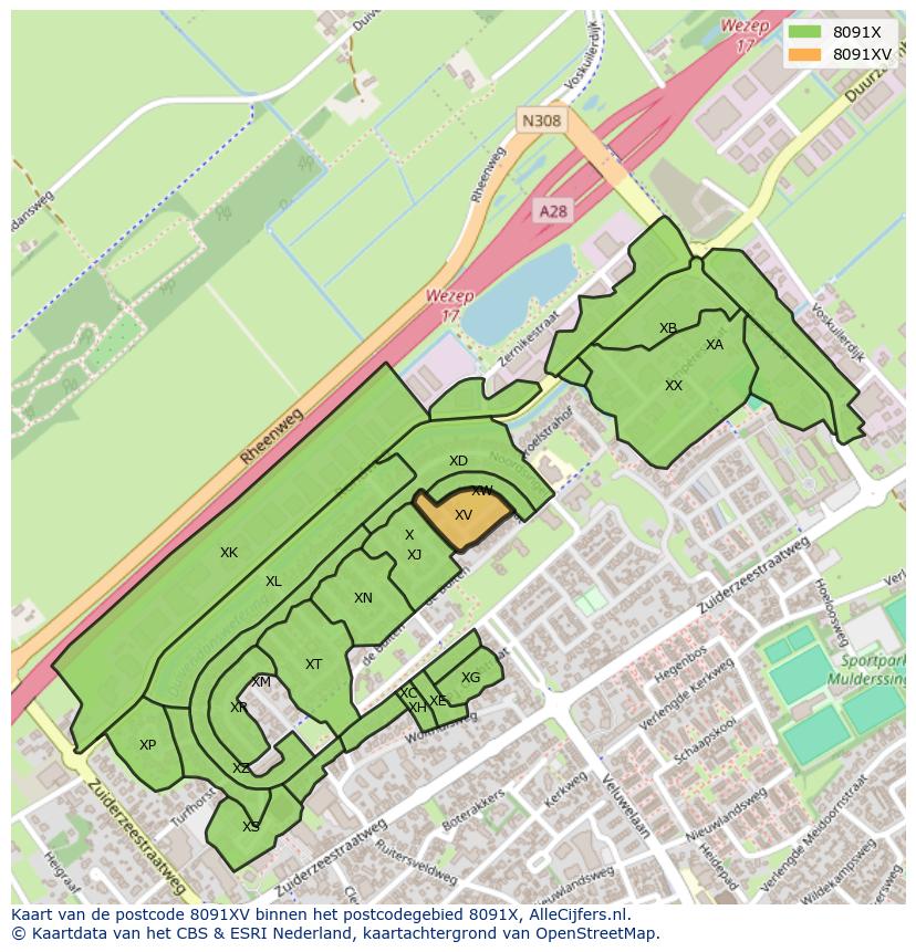 Afbeelding van het postcodegebied 8091 XV op de kaart.