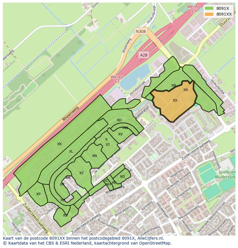 Afbeelding van het postcodegebied 8091 XX op de kaart.