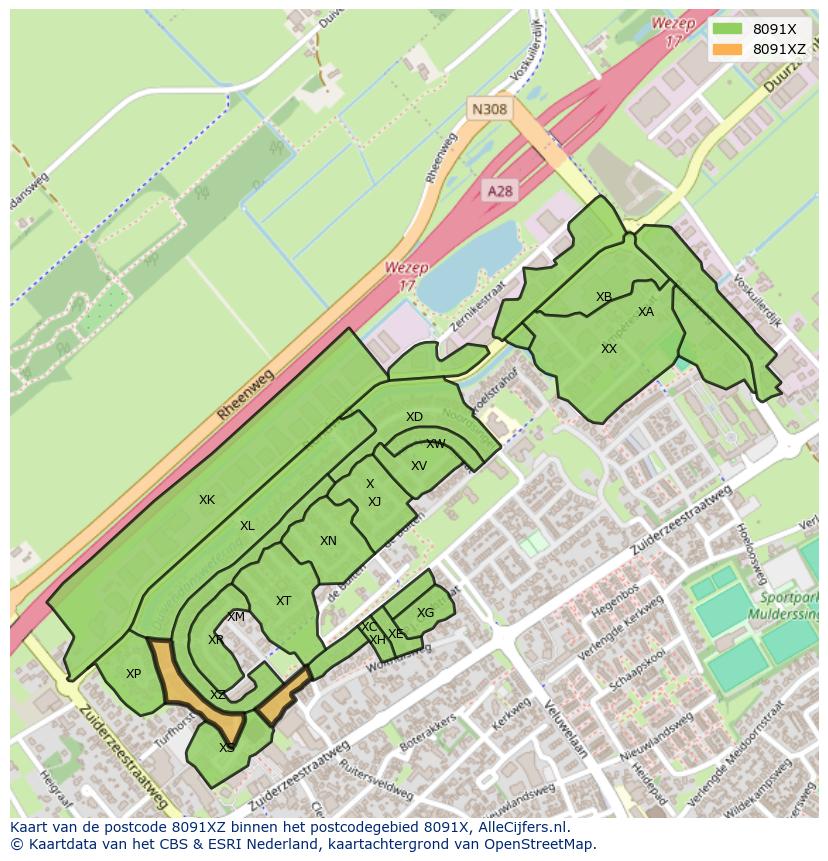 Afbeelding van het postcodegebied 8091 XZ op de kaart.