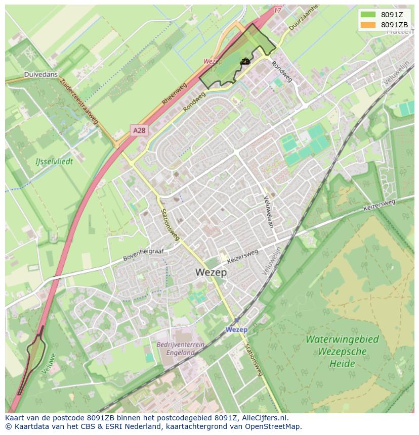 Afbeelding van het postcodegebied 8091 ZB op de kaart.