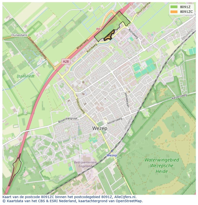 Afbeelding van het postcodegebied 8091 ZC op de kaart.