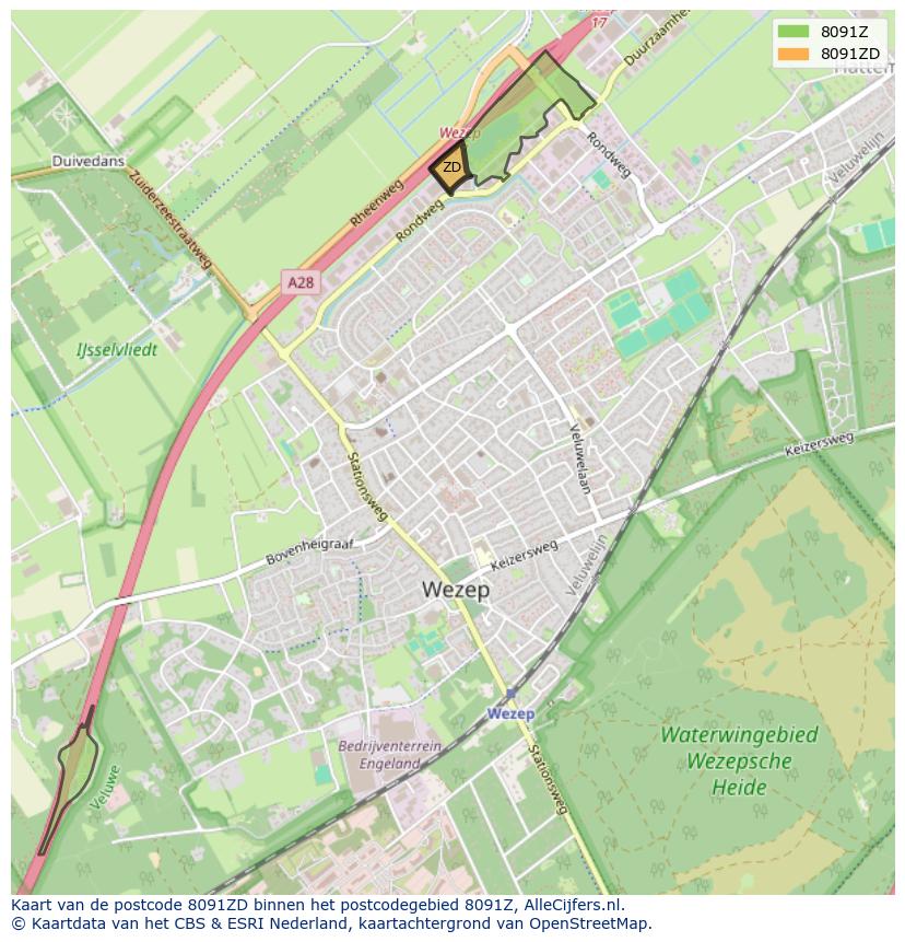 Afbeelding van het postcodegebied 8091 ZD op de kaart.