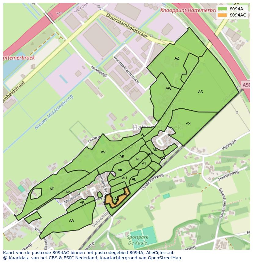 Afbeelding van het postcodegebied 8094 AC op de kaart.