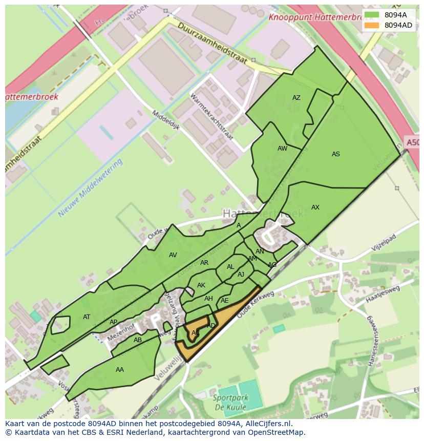 Afbeelding van het postcodegebied 8094 AD op de kaart.