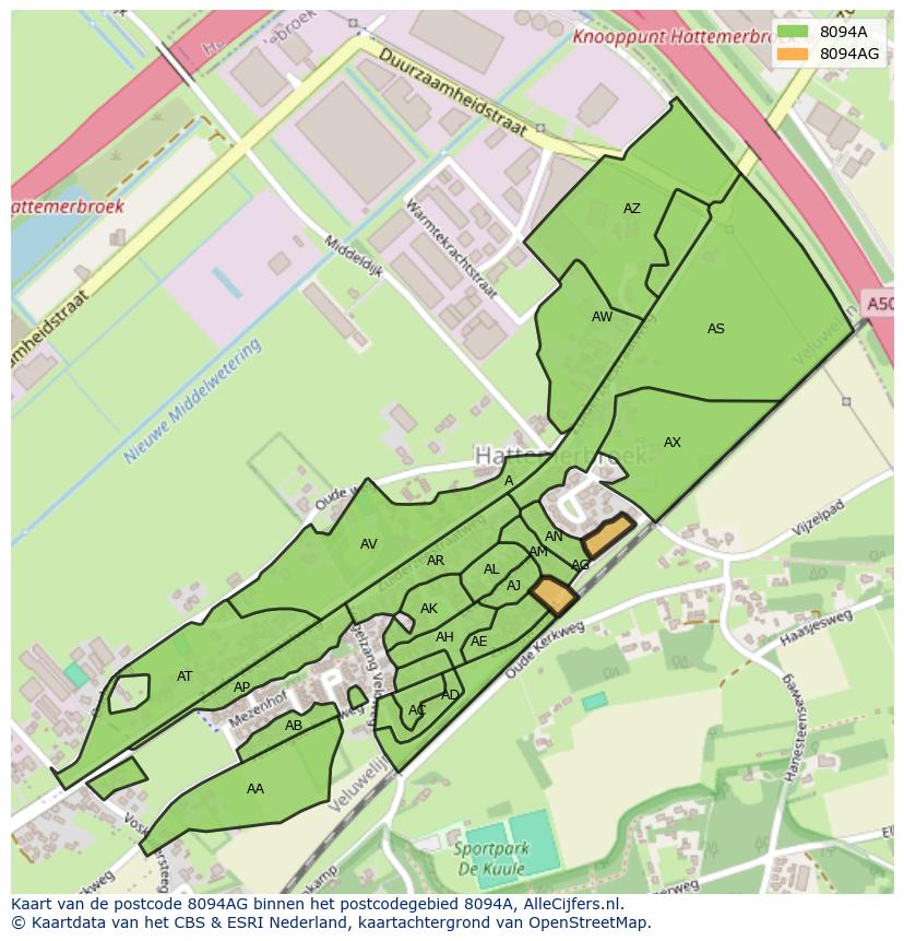 Afbeelding van het postcodegebied 8094 AG op de kaart.
