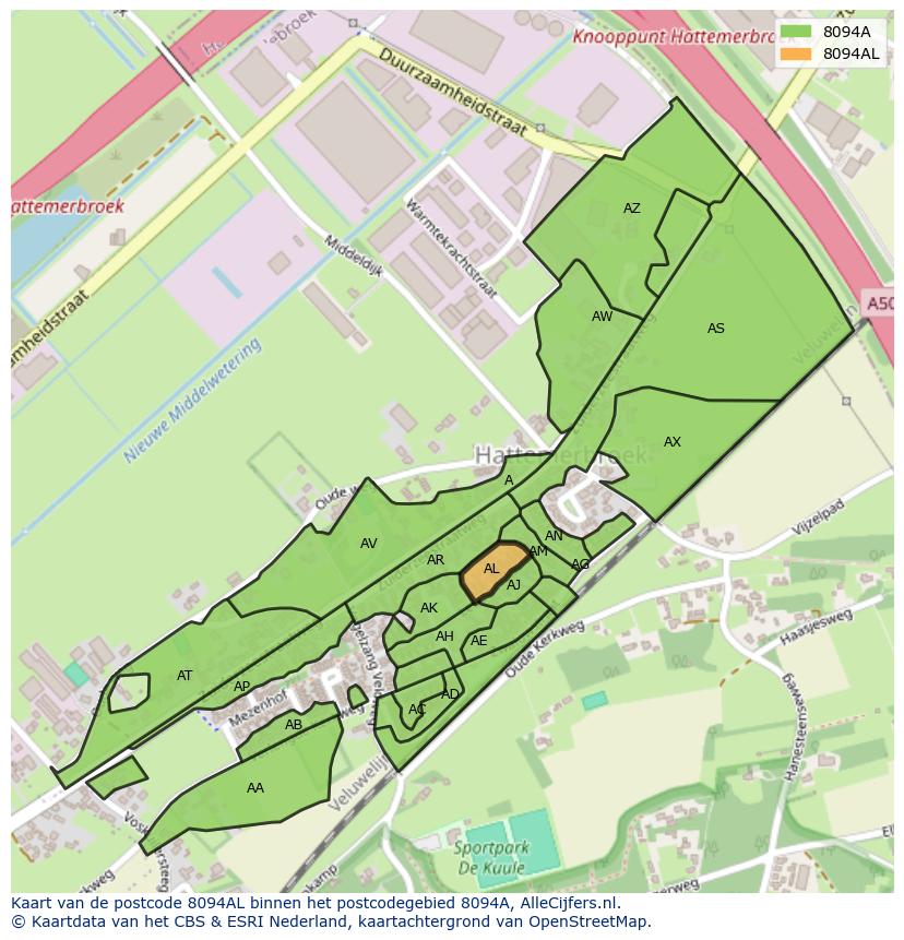 Afbeelding van het postcodegebied 8094 AL op de kaart.