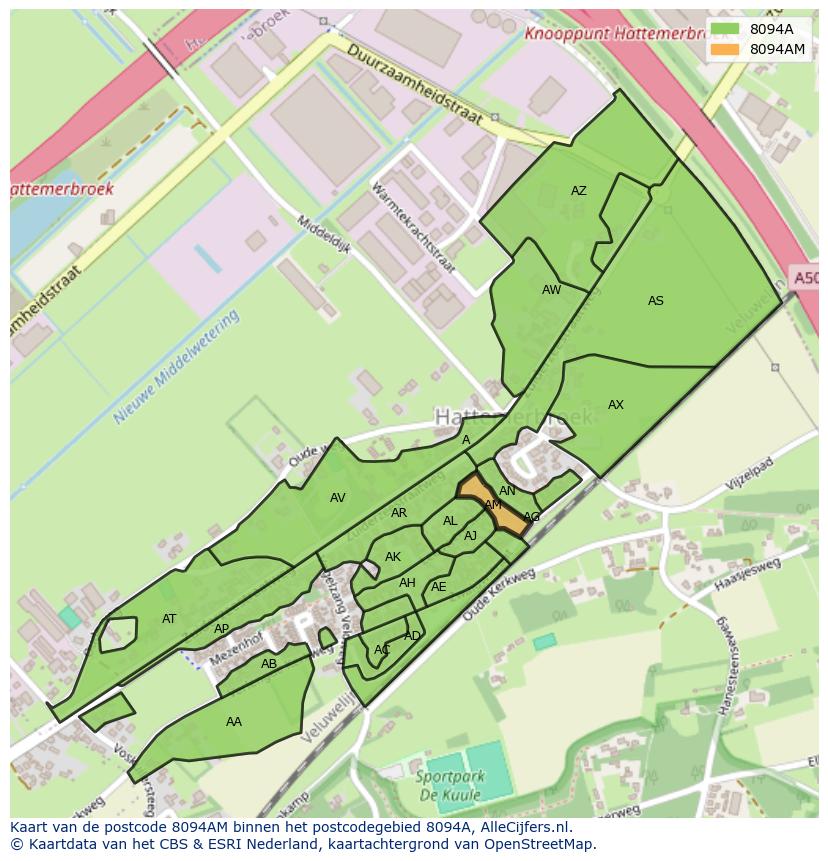 Afbeelding van het postcodegebied 8094 AM op de kaart.