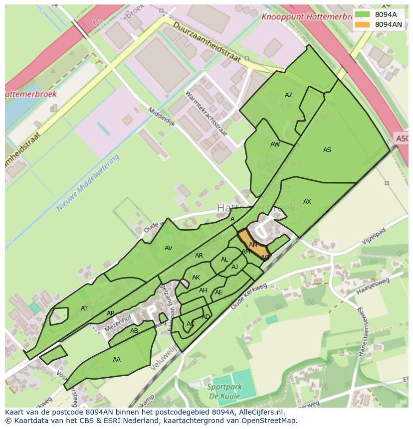 Afbeelding van het postcodegebied 8094 AN op de kaart.