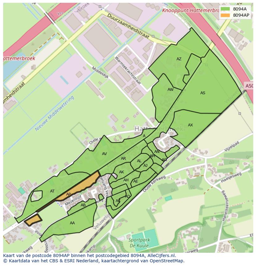 Afbeelding van het postcodegebied 8094 AP op de kaart.