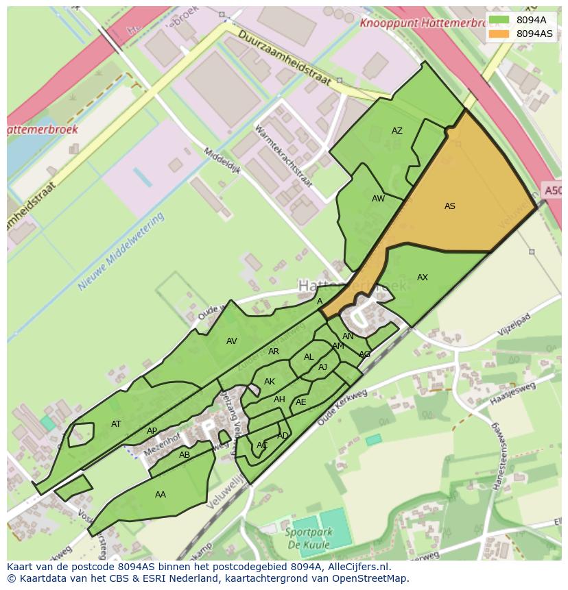Afbeelding van het postcodegebied 8094 AS op de kaart.