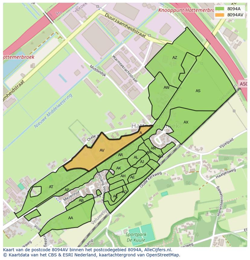 Afbeelding van het postcodegebied 8094 AV op de kaart.