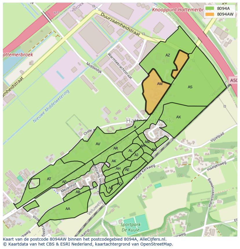 Afbeelding van het postcodegebied 8094 AW op de kaart.