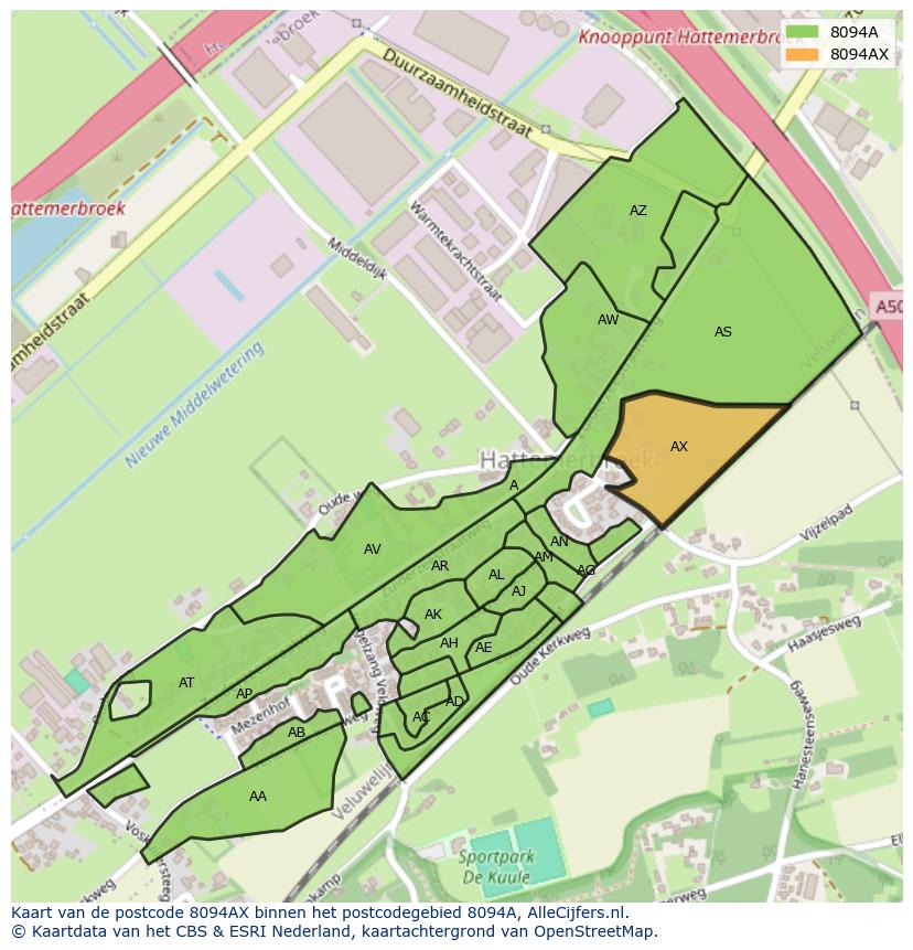 Afbeelding van het postcodegebied 8094 AX op de kaart.