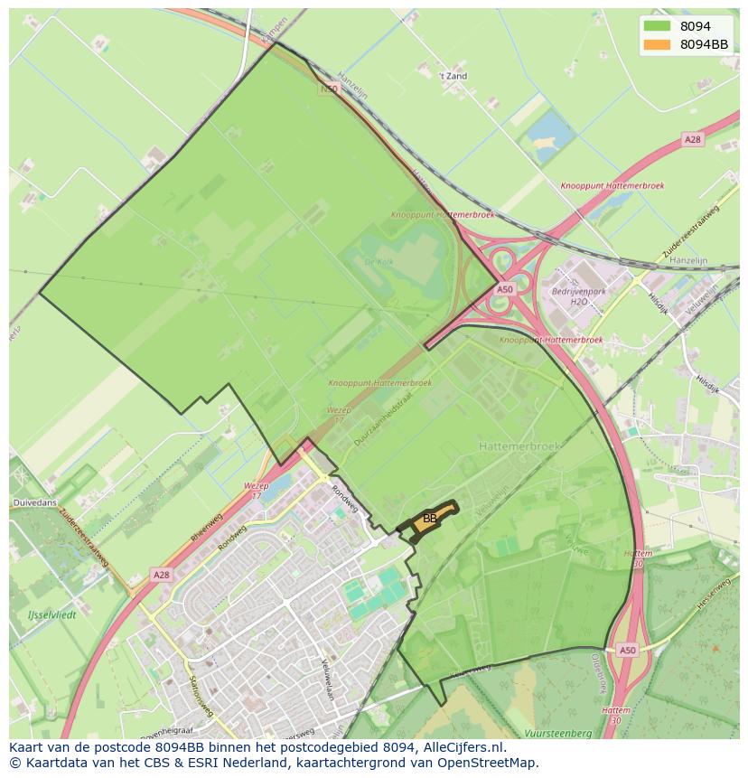 Afbeelding van het postcodegebied 8094 BB op de kaart.
