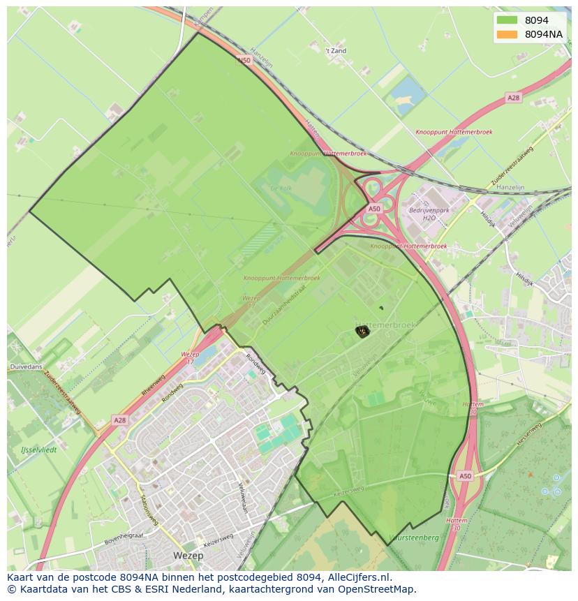 Afbeelding van het postcodegebied 8094 NA op de kaart.