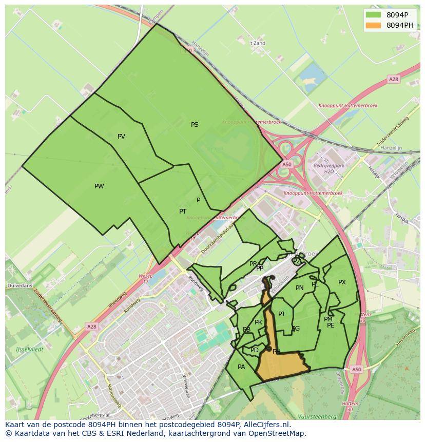 Afbeelding van het postcodegebied 8094 PH op de kaart.