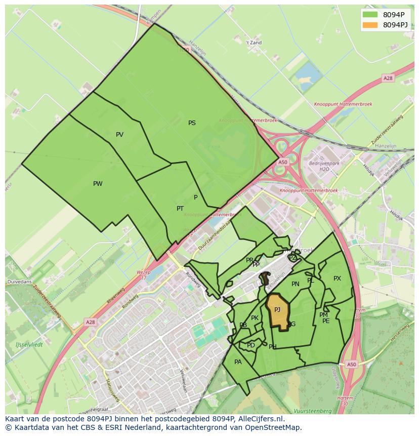 Afbeelding van het postcodegebied 8094 PJ op de kaart.