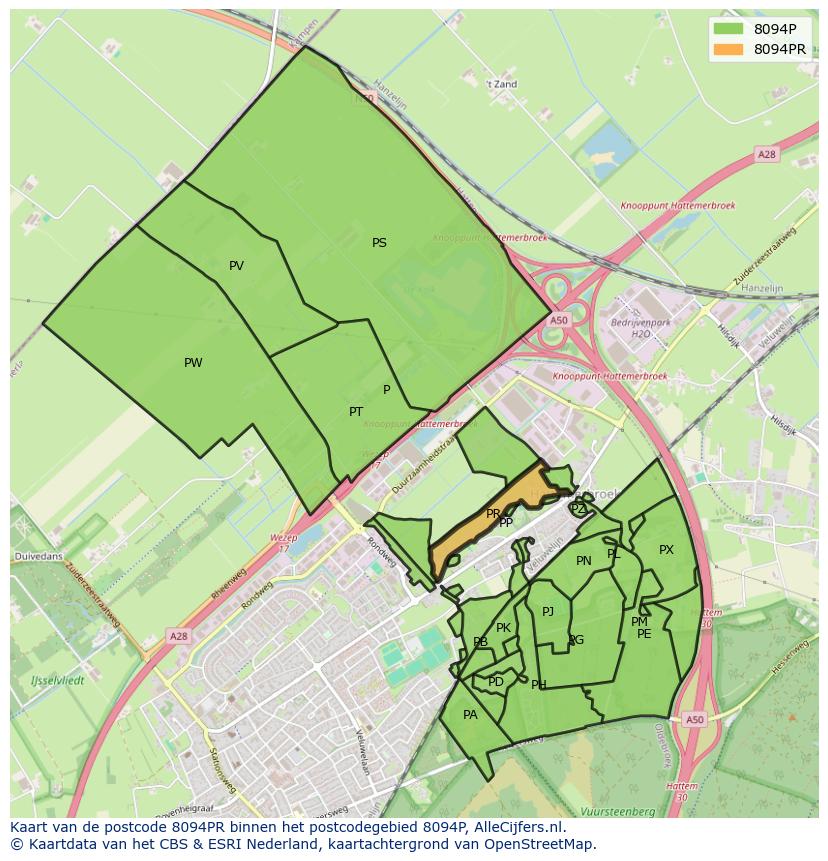 Afbeelding van het postcodegebied 8094 PR op de kaart.