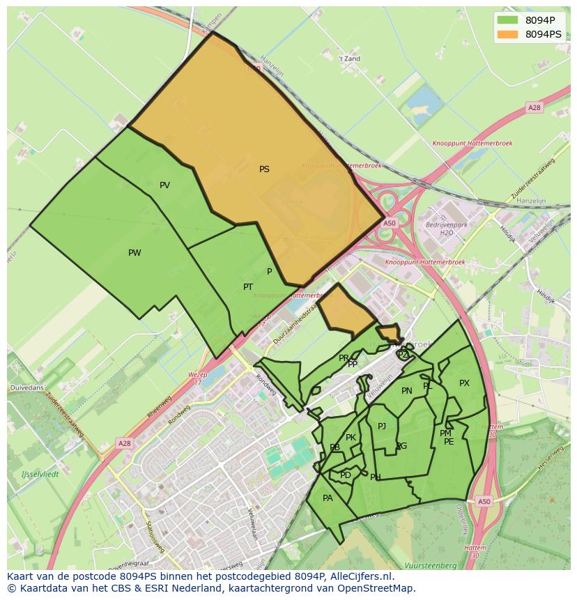 Afbeelding van het postcodegebied 8094 PS op de kaart.