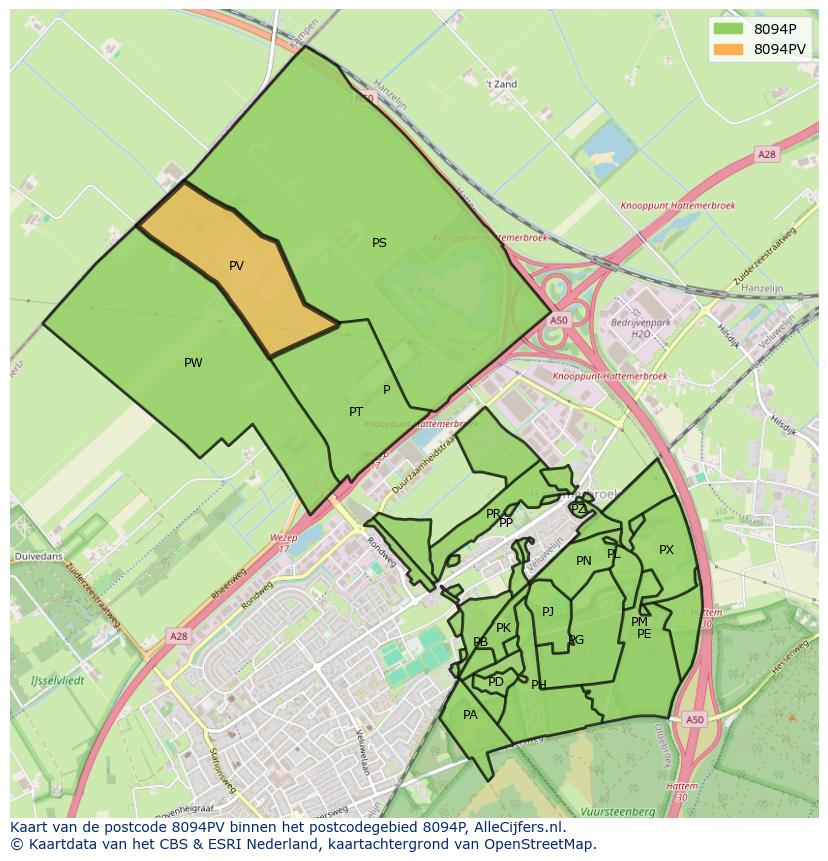 Afbeelding van het postcodegebied 8094 PV op de kaart.