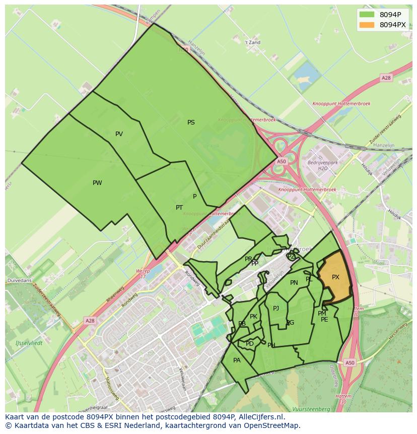 Afbeelding van het postcodegebied 8094 PX op de kaart.