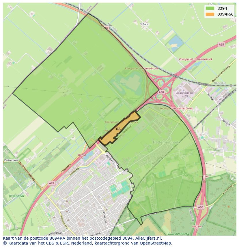 Afbeelding van het postcodegebied 8094 RA op de kaart.