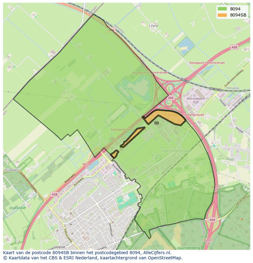 Afbeelding van het postcodegebied 8094 SB op de kaart.