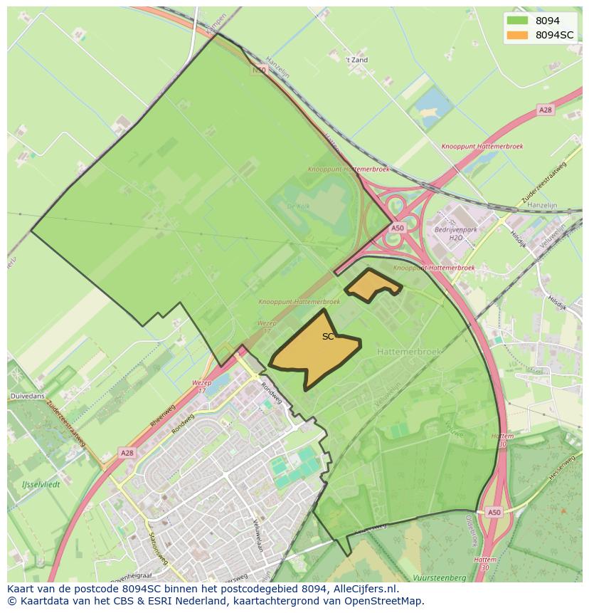 Afbeelding van het postcodegebied 8094 SC op de kaart.