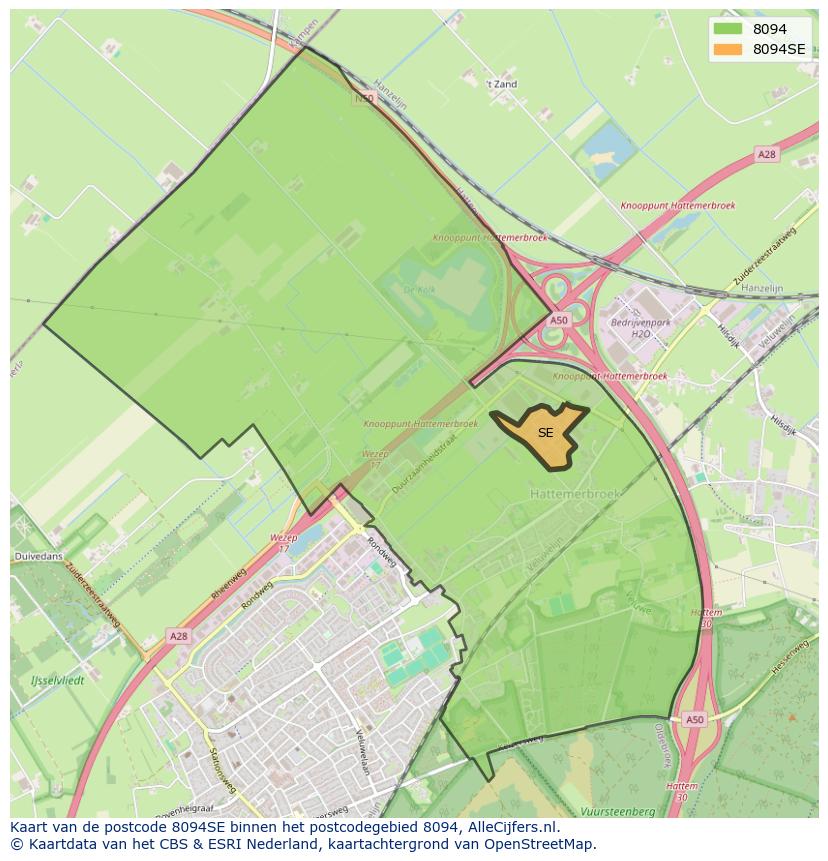 Afbeelding van het postcodegebied 8094 SE op de kaart.