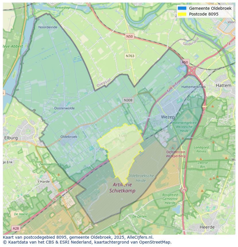 Afbeelding van het postcodegebied 8095 op de kaart.