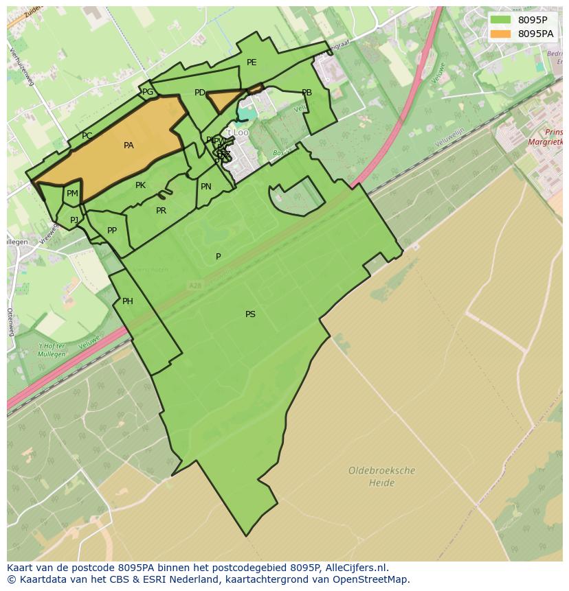 Afbeelding van het postcodegebied 8095 PA op de kaart.