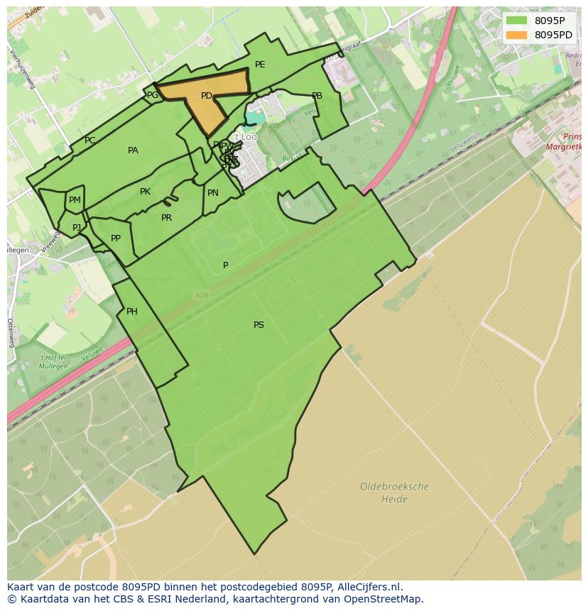 Afbeelding van het postcodegebied 8095 PD op de kaart.