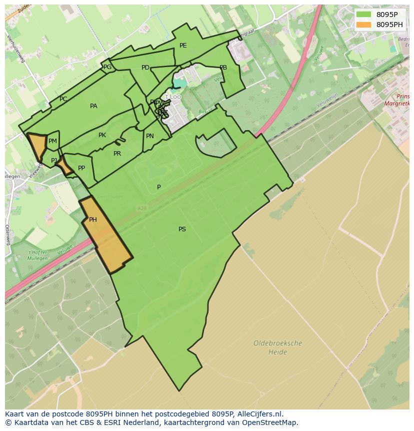Afbeelding van het postcodegebied 8095 PH op de kaart.