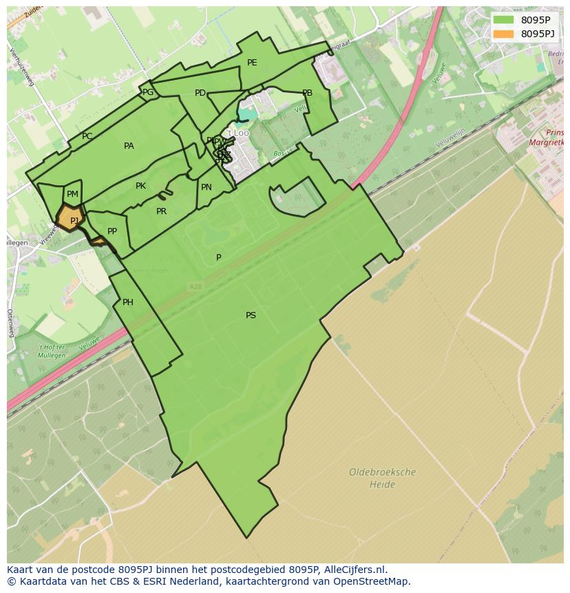 Afbeelding van het postcodegebied 8095 PJ op de kaart.