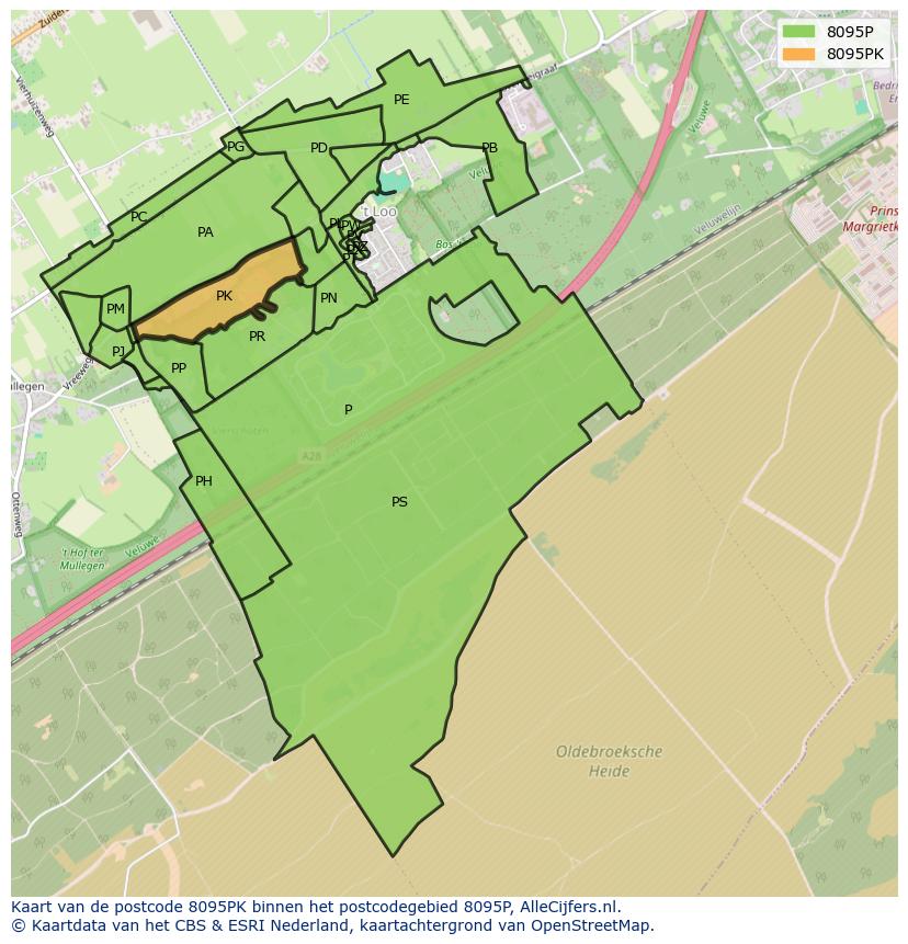 Afbeelding van het postcodegebied 8095 PK op de kaart.