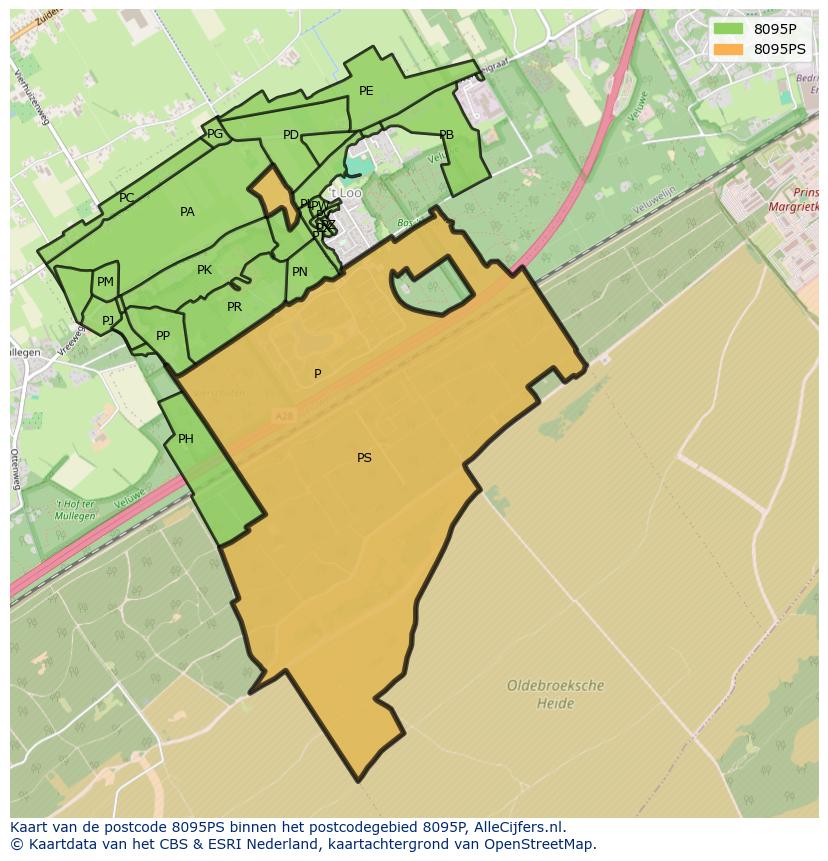 Afbeelding van het postcodegebied 8095 PS op de kaart.