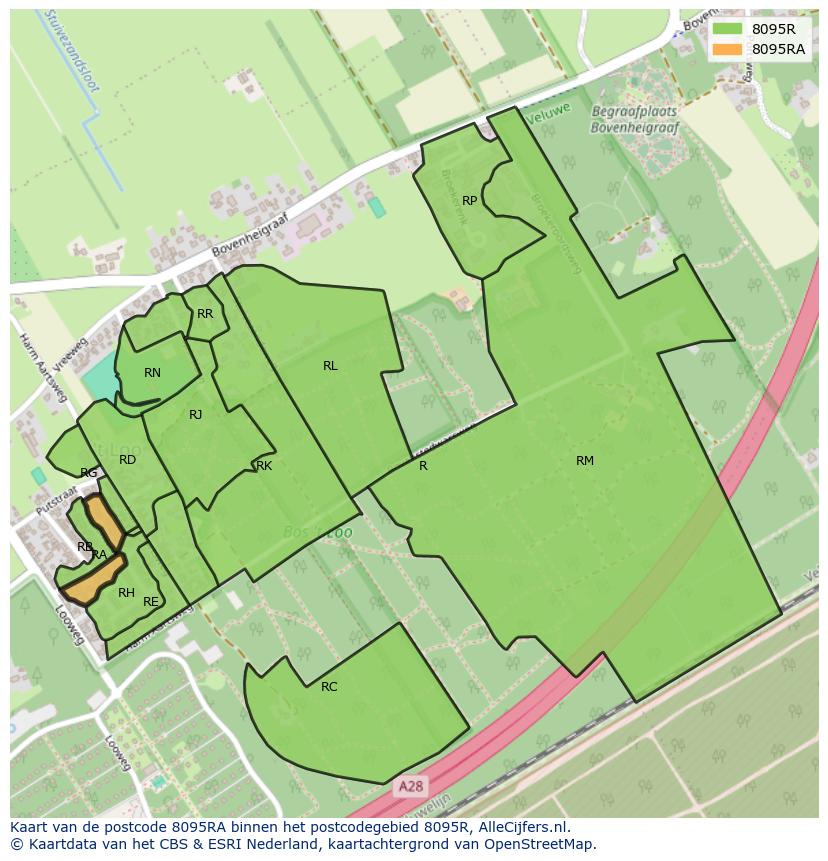 Afbeelding van het postcodegebied 8095 RA op de kaart.