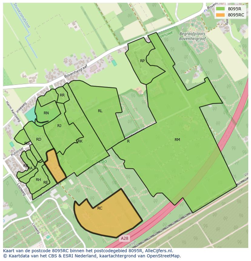 Afbeelding van het postcodegebied 8095 RC op de kaart.