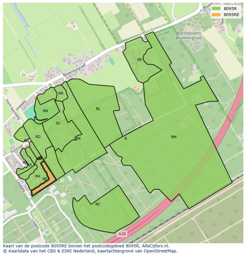 Afbeelding van het postcodegebied 8095 RE op de kaart.