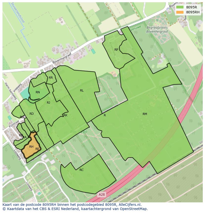 Afbeelding van het postcodegebied 8095 RH op de kaart.