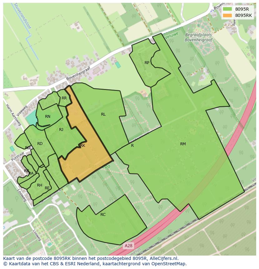 Afbeelding van het postcodegebied 8095 RK op de kaart.
