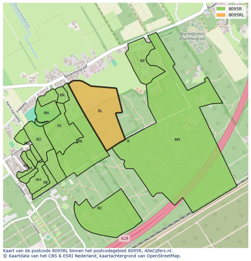Afbeelding van het postcodegebied 8095 RL op de kaart.