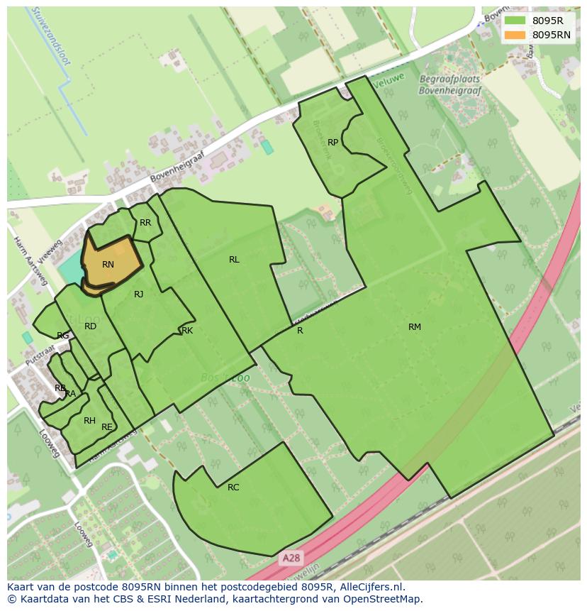Afbeelding van het postcodegebied 8095 RN op de kaart.