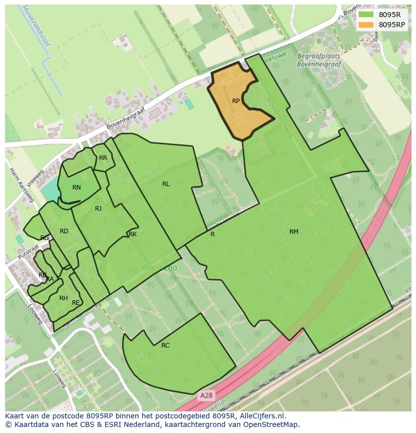 Afbeelding van het postcodegebied 8095 RP op de kaart.