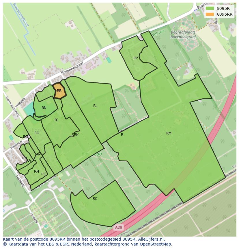 Afbeelding van het postcodegebied 8095 RR op de kaart.