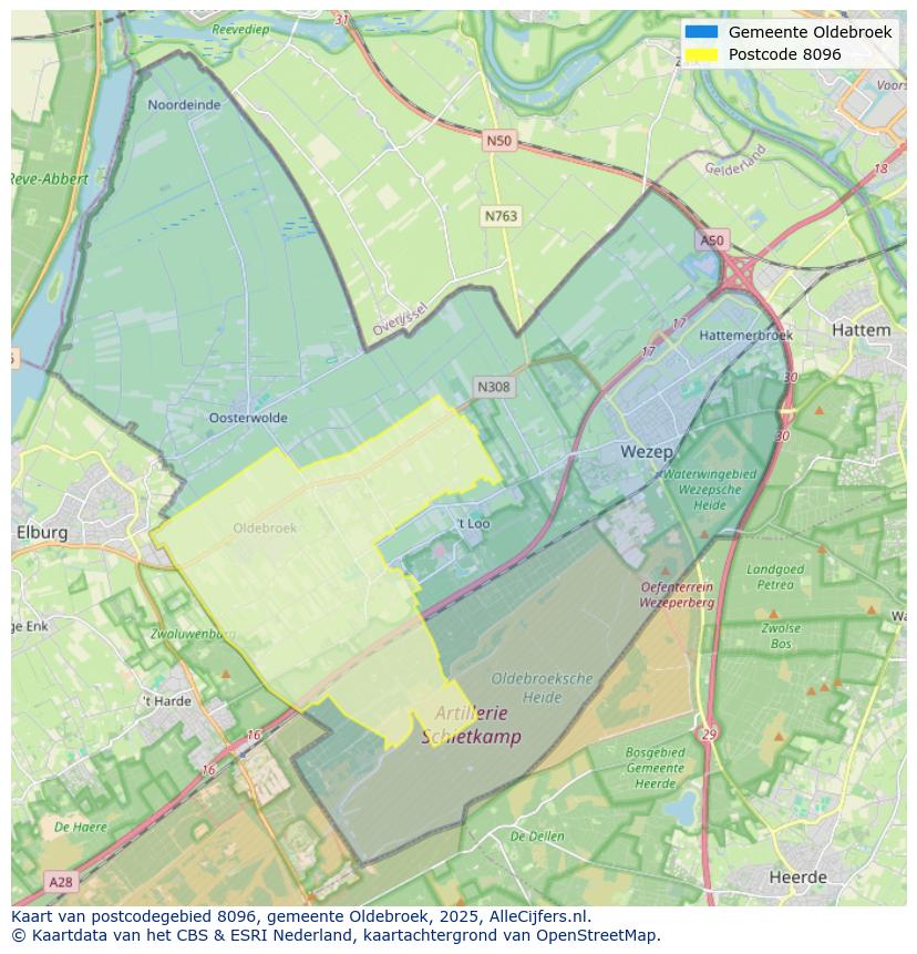 Afbeelding van het postcodegebied 8096 op de kaart.