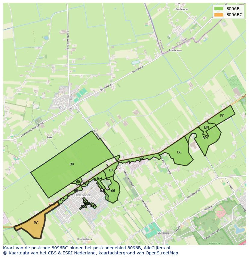 Afbeelding van het postcodegebied 8096 BC op de kaart.
