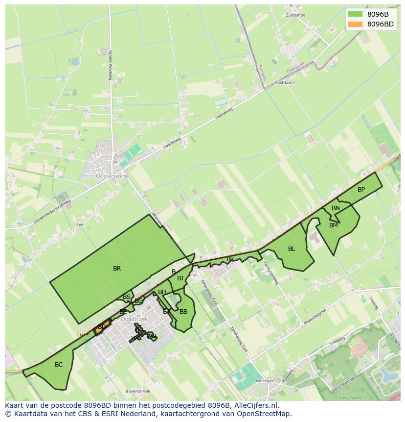 Afbeelding van het postcodegebied 8096 BD op de kaart.
